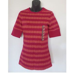 NWT Mossimo Vibrant Berry Striped Elbow Sleeve Round Neck Tee Shirt - Size M